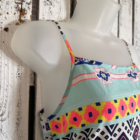 Sundress Aztec Geometric Print Neon Size Large Boho Mini Lightweight Sleeveless - Picture 4 of 9